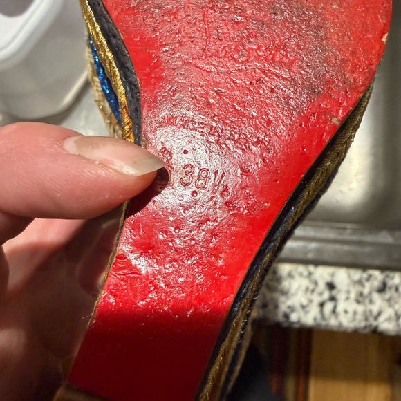 Christian Louboutin Trotolita Black and Gold Leopard Wedges 7.5 / 38.5 - Picture 16 of 16